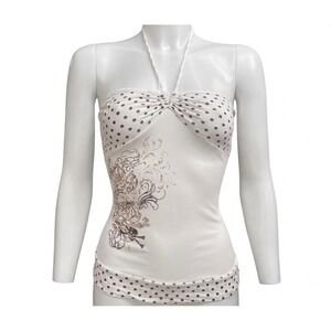 Unbranded Halter Top Womens Small White Excellent Polka Dot Skull Graphic Y2K
